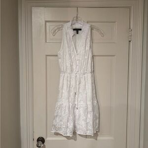 White Sleeveless Dress with Flower Pattern